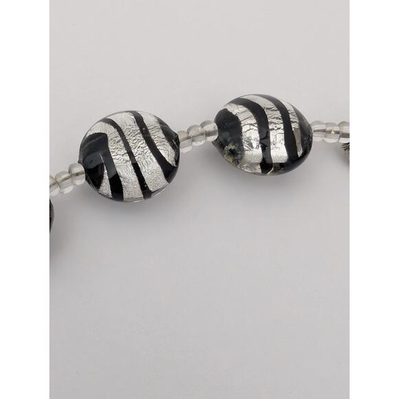 Murrina Amtica Glass Bracelet Black White Silver Zebra Stripe Adjustable Chain - Picture 6 of 6